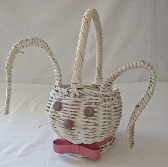 Vtg Wicker Easter Bunny Basket Planter Rabbit Whit - Picture 12 of 12